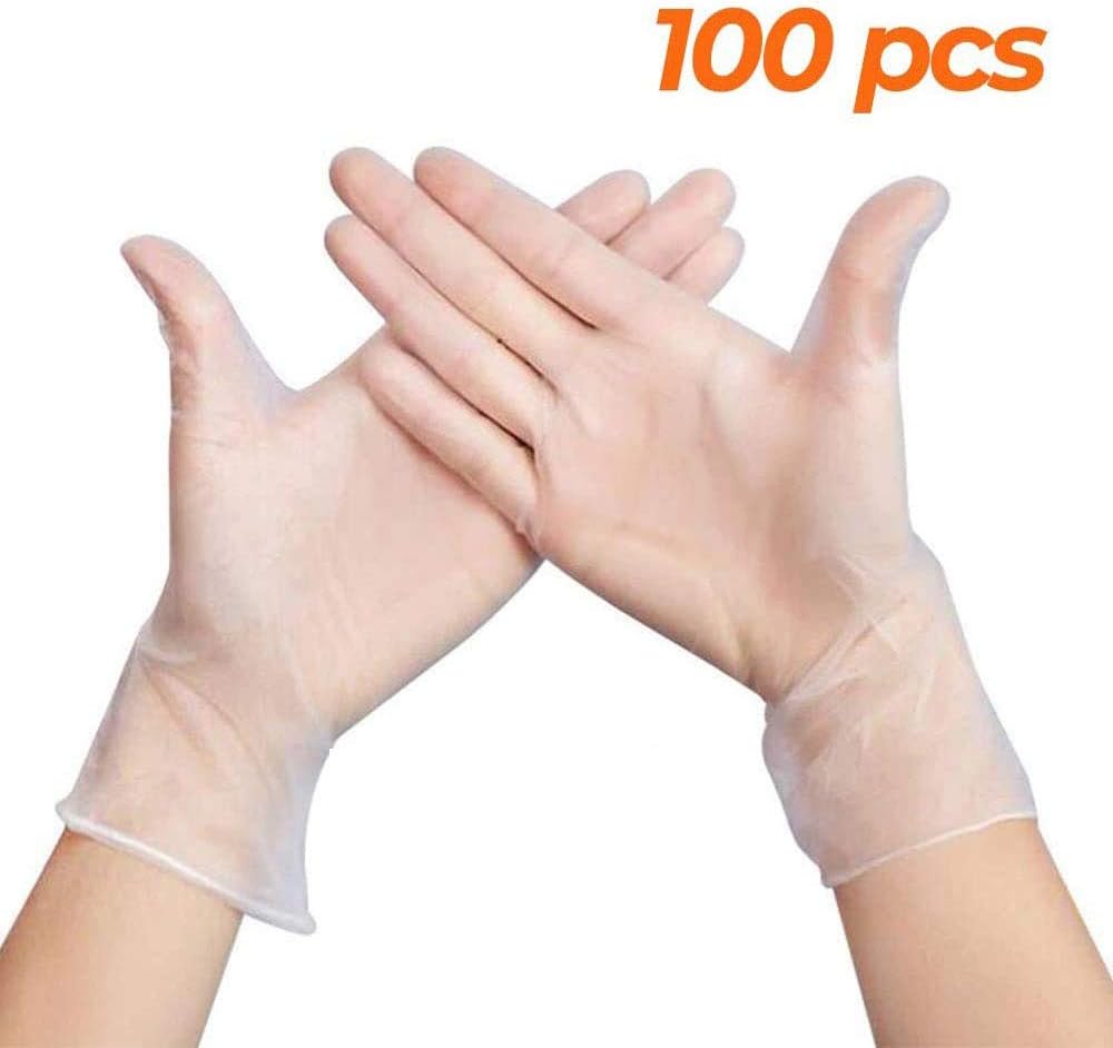 Clear Vinyl Disposable Gloves,Box of 100,Size Large,Latex Free,Powder Free,Non-Sterile,Medical grade