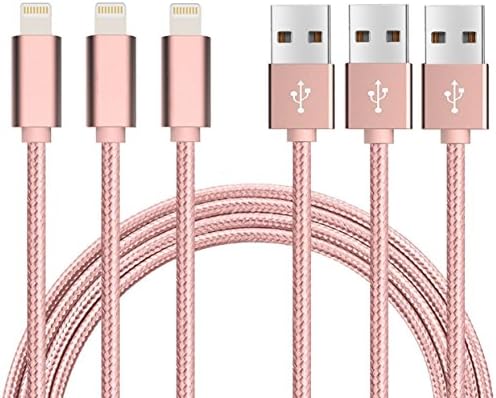 [3ft x 3 Pack] Juvnile Nylon Braided USB A to Lightning Compatible Cable, High Durability - Apple MFi Certified - Rose Gold (3 Pack x 3ft)