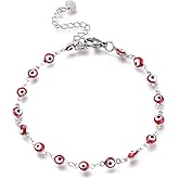 LZD Stainless Steel Bracelet Enamel Lobster Evil Eye Silver Red 7.8" Z188
