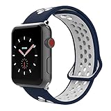 SIXRARI Compatible for Apple Watch Band 42mm 44mm, Soft Silicone Replacement Sport Nike Bands with Ventilation Holes Compatible for Smart IWatch Series 4,Series 3,Series 2 1,Nike+,Edition Blue White