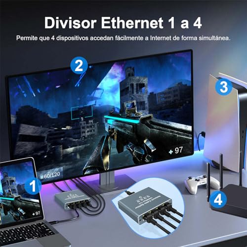 Rantuia Switch Ethernet Gigabit de 5 Puertos, Divisor de Red LAN Alta Velocidad, Plug & Play sin Configuración, para TV, Laptop, PC, Escritorio y Montaje en Pared