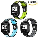 CAVN 3-Pack Compatible Fitbit Versa Bands Silicone Breathable Sports Strap, Sweat Resistant Replacement Accessory Bracelet Soft Silicone Bands Compatible Fitbit Versa Smartwatch