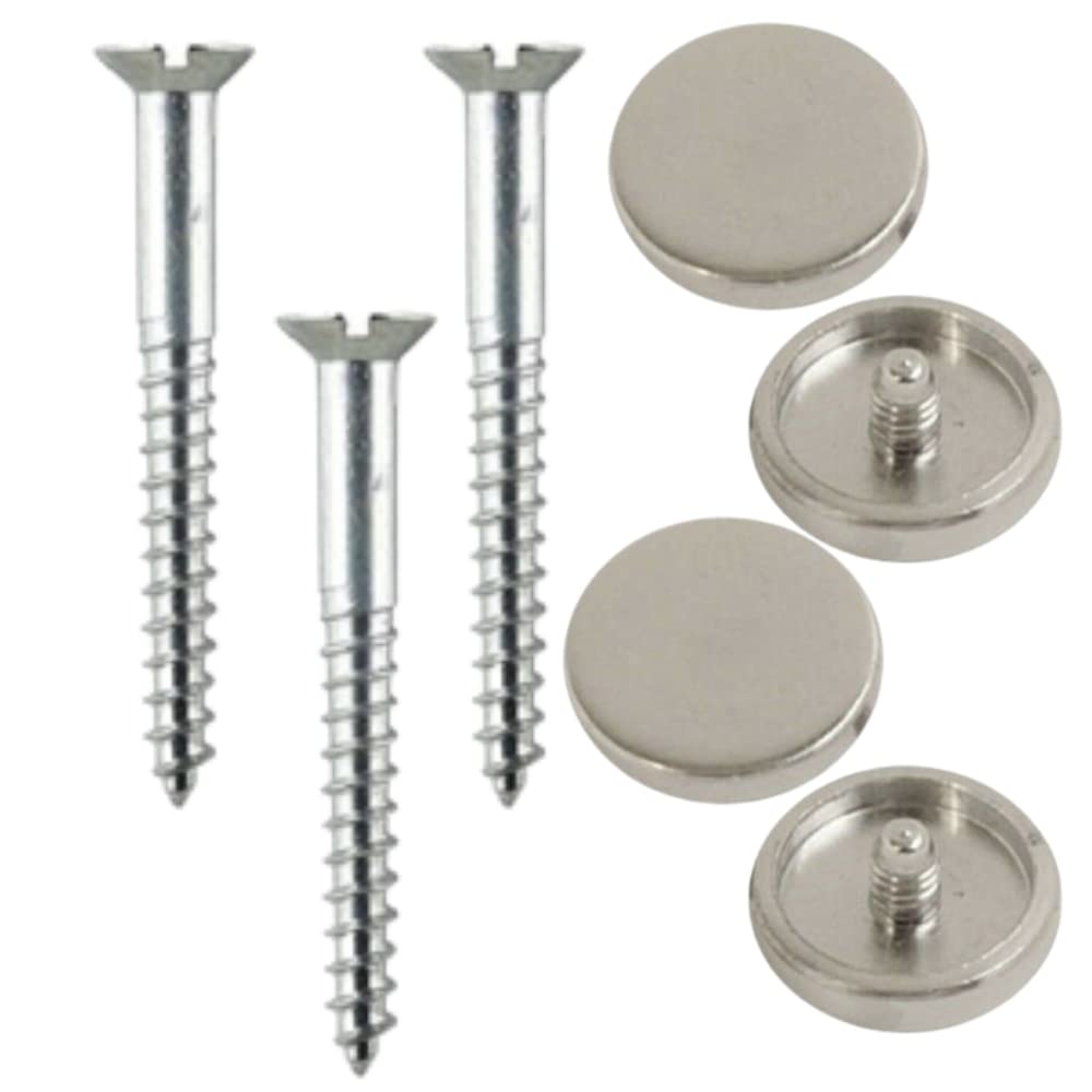 38mm Mirror Screws with 19mm Chrome Flat Caps – Decorative Cover Cap Set for Mirrors, Glass Signs, Cabinets and Wall Panels (Pack of 8)