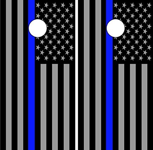 C203 American Police Flag Cornhole WRAP Wraps Laminated Board Boards Decal Set Decals Vinyl Sticker Stickers Bean Bag Game Vinyl Graphic Tint Image