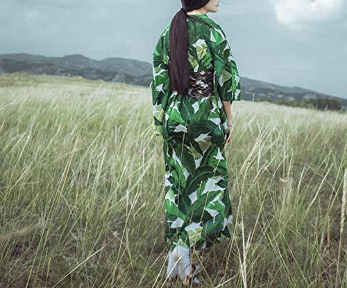 Traditional Japanese Kimonos Feeling Kimono Robe Floral Print Green Womens Kimonos,1,M - Thumbnail 5