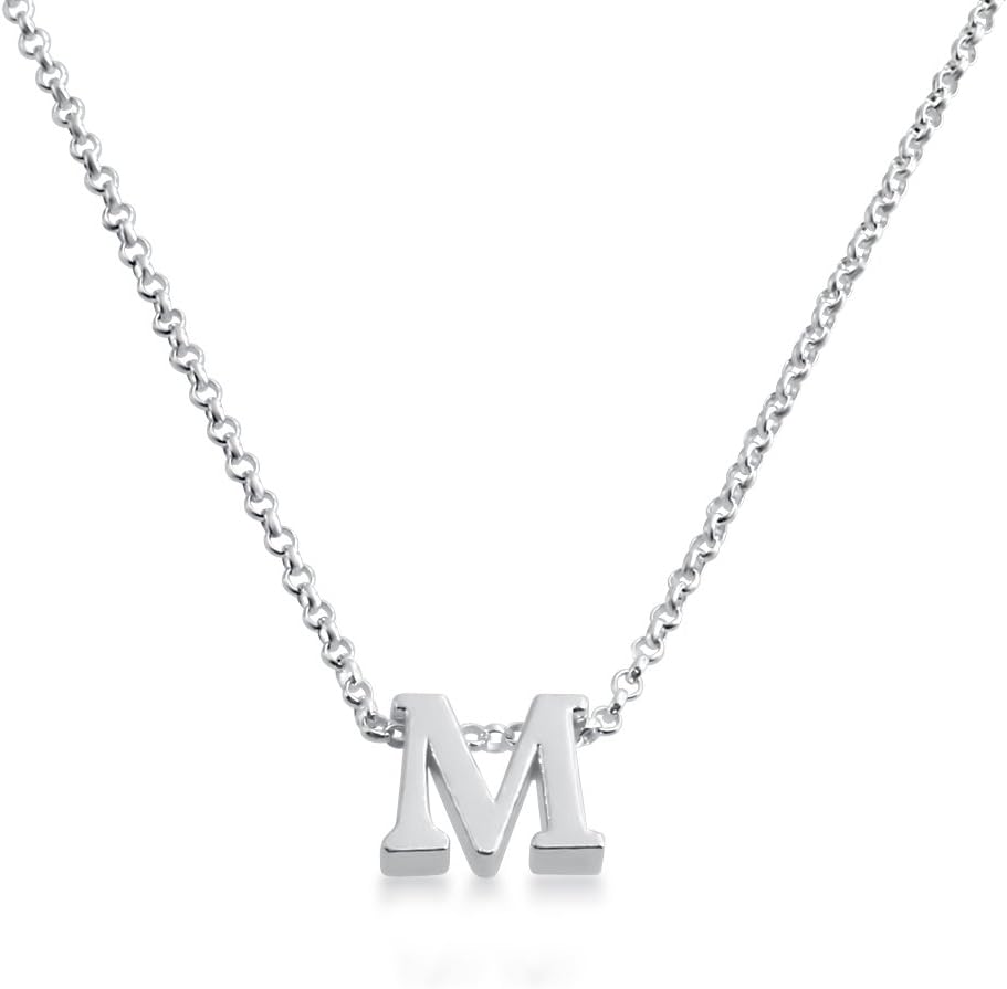 Initial Letter M Personalized Serif Font Small Pendant Necklace Thin 1mm Chain