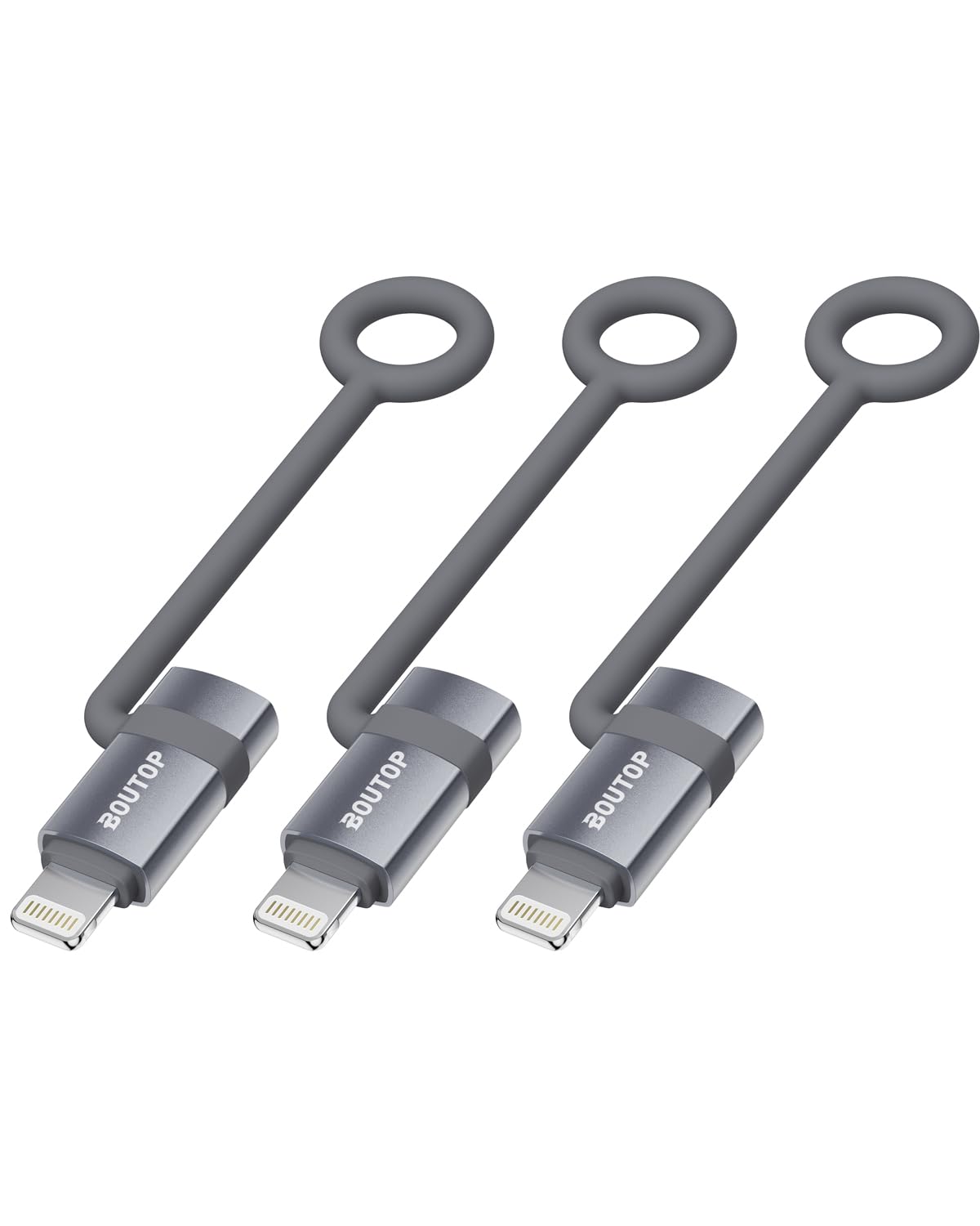 BOUTOP [Apple MFi Certified 60W USB C to Lightning Adapter for Fast Charging, USB C Female to Lightning Male Adapter for iPhone 14 13 12 11 Pro Max, iPad Pro [3 Pack, Light Grey], Not for Audio/OTG