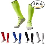 Kids Soccer Socks 5 Pack Knee High Tube Socks Towel Bottom Pressure Football Socks (7-13 Years Little Kid/Big Kid)