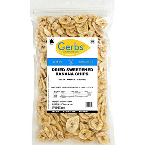 GERBS Sweetened Banana Chip Slices 2 Pounds Freshly made & sealed in ReCloseable Bag Top 14
