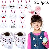 Chuangdi Easter Bunny Stickers Emoji Bunny Face Stickers, Easter Stickers 1.5 Inch Adhesive Labels for Easter Party Decoration Favors (200 Pieces)