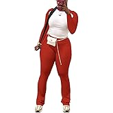 Nimsruc 2 Piece Outfits for Women Casual Sweat Sets Long Sleeve Matching Set Jogging Suits Tracksuits Red XXL