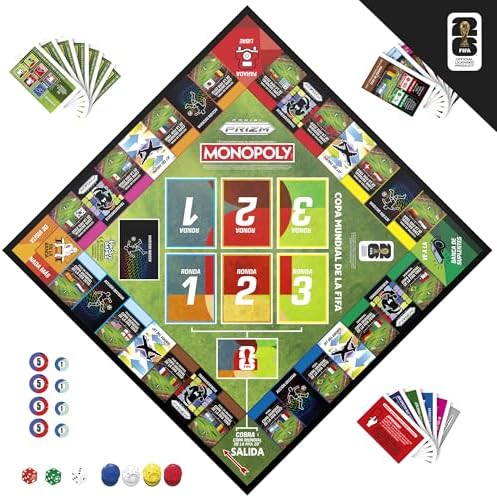 Monopoly Panini Prizm Jogo: Jogo de Tabuleiro Temático de Futebol da Taça do Mundo FIFA I com Cartas Colecionáveis Monopoly Panini Prizm FIFA World Cup 2026 I Idade: 8+ - Versão Espanhola