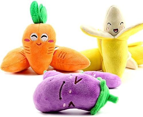 Winwin,Dog Toys Plush Squeak Toy Squeak Toy Suit Cat and Dogs Best for Aggressive Chewers- Small Medium Large Dogs Breeds (3 piece(1 banana,1 carrot,1 eggplant))