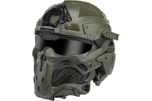 YBJMSFA Multifunctional Airsoft Helmet, All-in-One Design Built-in Detachable Tactical Headset Anti-Fog Fan Shade Sliding Goggles