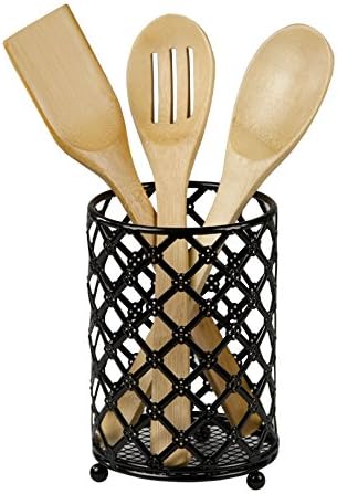 Amazon Com Home Basics Beautiful Heavy Duty Steel Lattice Cutlery Holder Utensil Organizer Rust Resistant Free Standing Black Kitchen Dining