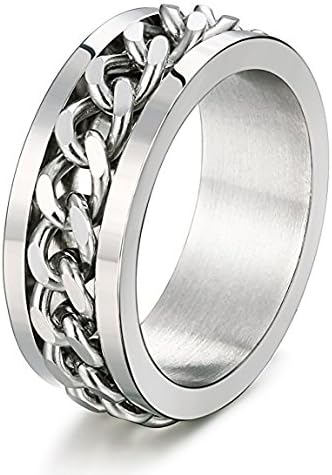 LEEYANL11 8MM Stainless Steel Rings for Men Engagement Wedding Band Chain Ring, Size 7-13 (9, Silver)