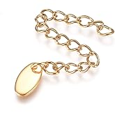 DanLingJewelry 50Pcs Golden Color Extender Chains Stainless Steel Chain Extender Curb Chain with Oval Charms for Jewelry Making Supplies