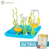 Folding Baby Bottle Drying Rack, Travel Size Baby Bottle Dryer Stand To Hold 12 Short Tall Bottles and Accessories, Bottom Tray Converts to Portable Carrying Case, with Mom Survival Guide Ebook