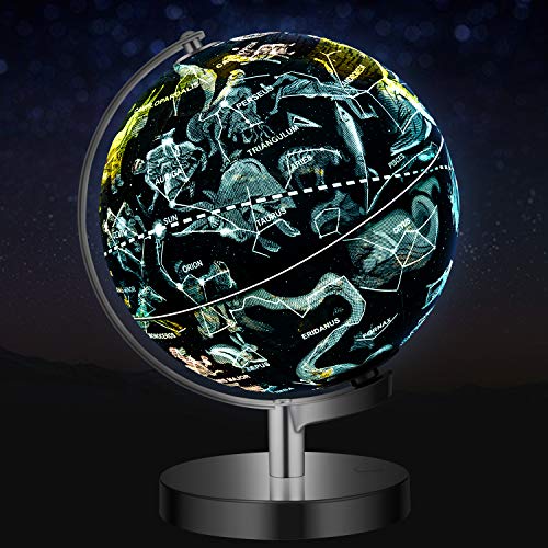 JARBO 8"/20cm Illuminated Constellation World Globe for Kids with Stand, Built-in LED Light Illuminates for Night View of Constellation, Learning Gift Detailed Globe for Kids, Powered by Battery