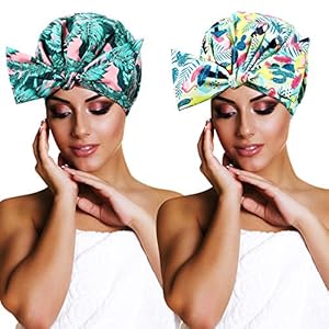 2 Pieces Shower Caps Waterproof Bowknot Bathing Caps Reusable Shower Hats Multi-functional Shower Hair Caps for Women…