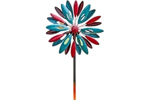 STEADYDOGGIE Solar Wind Spinner Solstice 75in Multi-Color Seasonal LED Lighting Solar Powered Glass Ball with Kinetic Wind Spinner Dual Direction for Patio Lawn & Garden, Easy to Assemble and LED Color Changing