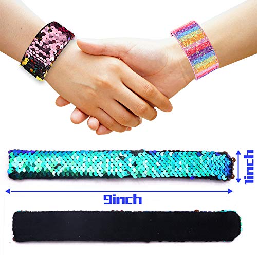 VGOODALL 12 PCS Glitter Slap Bracelet Kids Sequin Bracelet Mermaid Bracelet Flip Wristband Bracelet Kids Birthday Party Favors Supplies