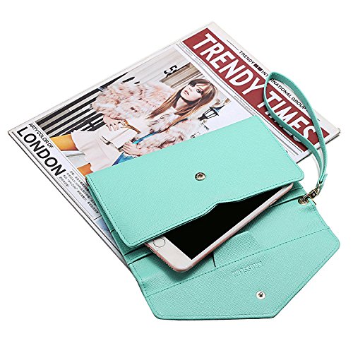 Krosslon Rfid Passport Holder Wristlet Travel Wallet Trifold Documents Organizer Slim Purse, Fit US UK CA Passport Cover Traveling Accessories for Women, Mint Green(206#)