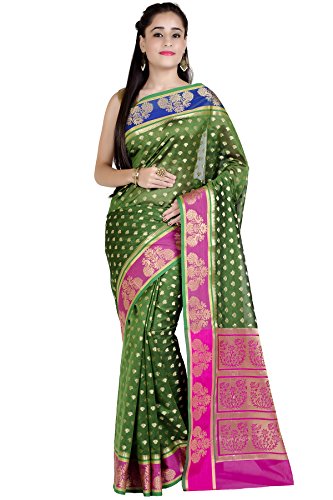 Chandrakala women s green cotton silk banarasi saree