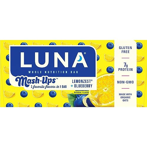LUNA BAR – MASH-UPS LEMONZEST + BLUEBERRY FLAVOR – GLUTEN FREE SNACK BARS – NON-GMO – PROTEIN BARS – MADE WITH ORGANIC OATS (15 PACK)