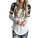 Women Floral Splice Shirt, Misaky Long Sleeve Round Neck Pullover Blouse (S, White)