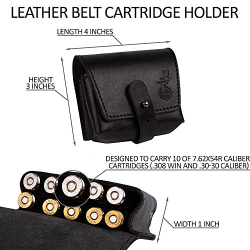 BRONZEDOG Leather Shell Holder Waist Ammo Wallet Durable Cartridge Belt .30-30 .308 Caliber Hunting Accessories (Black)