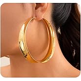 Gold Chunky Hoop Earrings for Women Exaggerated Large Wide Post Thick Hoop Earrings Minimalist Polished 80MM Statement Earrings Prom Jewelry Gift