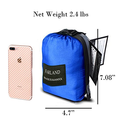 FARLAND Outdoor Camping Hammock - Portable Anti-fade Nylon Double Hammock with 2 Piece 16 Loop Straps by Parachute Lightweight Hammock for Hiking Backpacking