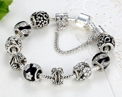 New Vintage Fashion Silver Bracelet Murano Glass & Crystal Enamel Charm Beads European Style