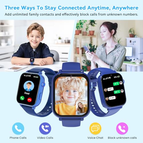 Berilona 4G Children's Smartwatch, Children's Smartwatch with Video Call and GPS, Phone, Voice Chat, SOS, School Mode, Alarm Clock, Pedometer, Games, Ideal Gift for Children 4-12 Years, Blue