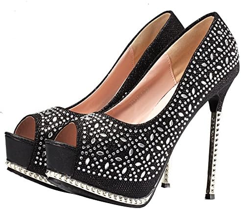 CHEERDRESS Platform Pumps Shoes Women Stilettos Wedding Evening Party Sexy High Heels (10, Black)