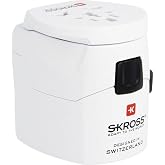 Skross Pro World Travel Adapter, 3-Pole Travel Adaptor with Slide System, Designed in Switzerland for More Than 205 Countries, 1.103175 White
