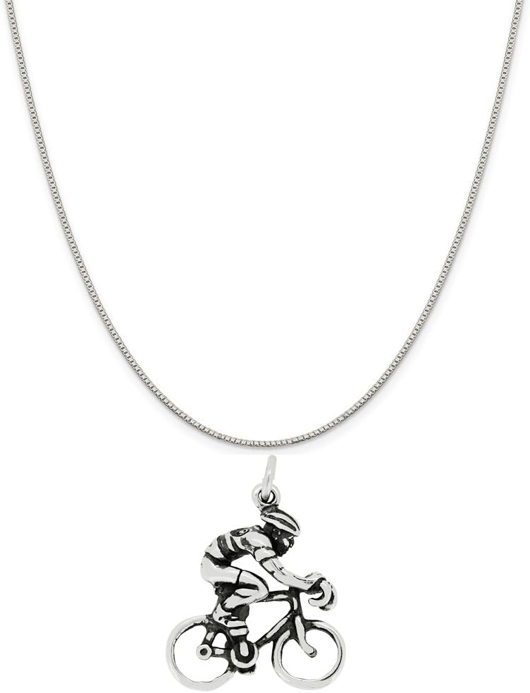 LavaFashion Sterling Silver Bicycle Rider Charm Pendant on a Box Chain Necklace
