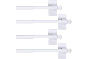 H.VERSAILTEX 4 PACK Magnetic Curtain Rods for Metal Doors Multi-Use Rods for Small Windows Cafe Sidelight and Iron Steel Places, Tool Free with Square Finials (Adjust from 9 to 16 Inch, White)