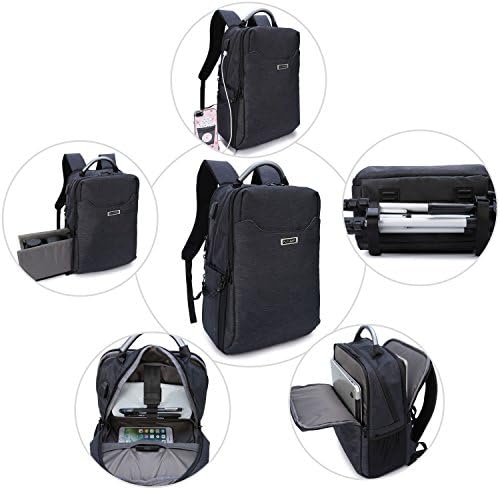 Awaytoy DSLR Backack with USB Port Multi-functional Photographic &amp; Hiking Backpack for Digital Camera Canon Sony Nikon Olympus Etc Black