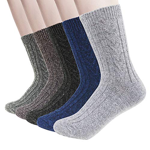 Womens Winter Warm Thick Socks, 5 Pairs Wool Soft Knit Fuzzy Casual Heated Socks, Thermal Socks
