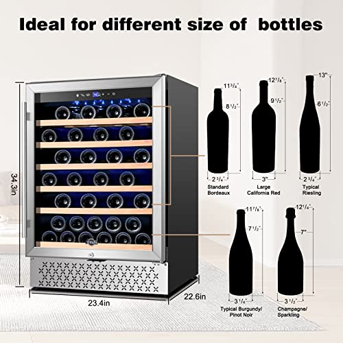 TYLZA 24 Inch Wine Cooler Refrigerator 51 Bottle Builtin or