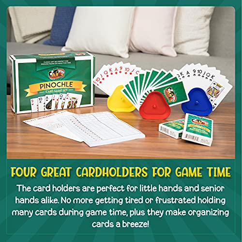 Pinochle Card Game Gift Set with Four Card Holders and Score Pad with