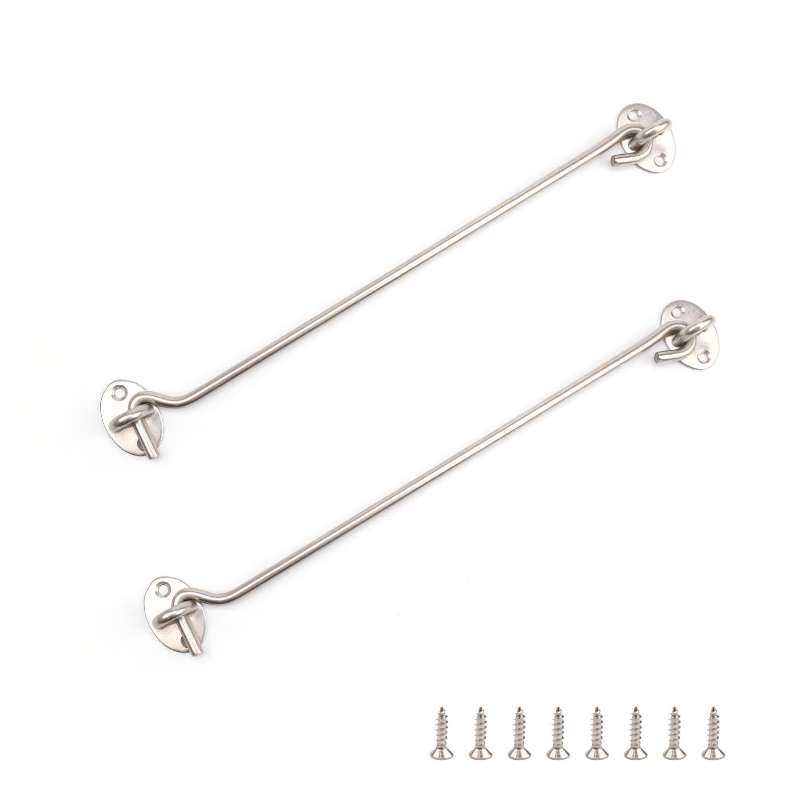 AMONENZ Cabin Hook with Eyelets, 2 Pieces Hook and Eye Door Catch, Gate Hook with Screws, for Locking Windows, Blinds, Barn, Garage and Shed Doors