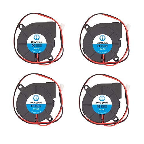 WINSINN Blower Fan 5V 50mm 50x15mm 5015 DC Brushless Cooling for 3D Printer Extruder Hotend Makerbot MK7 MK8 CPU Chip Arduino - 2Pin 0.25A 1.25W 4800+-10% RPM (Pack of 4Pcs)