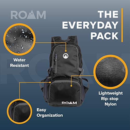 Roam Packable Backpack - Lightweight Foldable Daypack Water-Resistant, 25L, Durable Tear-Resistant Nylon Weave - Daypack for Travel, Hiking, Backpacking, Camping, Outdoors, Beach, (Navy)