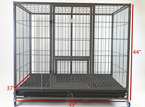 Homey Pet-49 Extra Large Heavy Duty Metal Dog Cage w/Plastic Floor Grid, Casters, Pull Out Tray and Feeding Door: L 49" x W 37" x H44