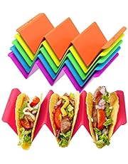 Colorful Taco Holder Stands Set of 6 - Premium Large Taco Tray Plates Holds Up to 3 or 2 Tacos Each, PP Health Material Very Hard and Sturdy, Dishwasher & Microwave Safe