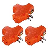 Uninex PS37U T-Shape 3-Outlet Adapter, Heavy Duty, UL Listed, Orange, 3-Pack
