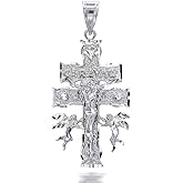 .925 Sterling Silver, 10K or 14K Yellow, White, or Rose Gold Caravaca Double Cross with Cherub Angels Crucifix Pendant - Choice of Metal